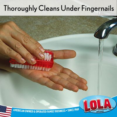 LOLA Products Classic Hand &amp; Nail Brush, 2 Sided - Soft &amp; Stiff, Comfortable No-Slip Grip, Cleans Hands &amp; Fingernails, Assorted Colors, 3 Pack