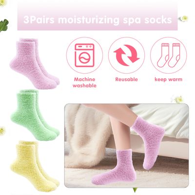 3 Pairs Aloe Moisturizing Socks for Dry Cracked Feet, Sleeping Fuzzy Non-Slip Lotion Socks for Women Men Spa, Foot Care for Repairing Softening Dry Cracked Heel