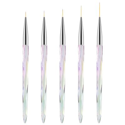 TEOYALL Nail Art Liner Brushes, Fine Line Nail Brush 7/9/11/15/20mm Thin Detail Precision Drawing Brushes for Gel Nail Polish