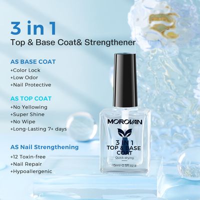 Morovan Base Coat Nail Strengthener: 3 IN 1 Nail Growth Top Coat Clear Quick Dry Nail Polish Strong Repairs Damaged Nail Hardener Long Lasting Shine No Chip Fingernail Treatment Care for Women Girls