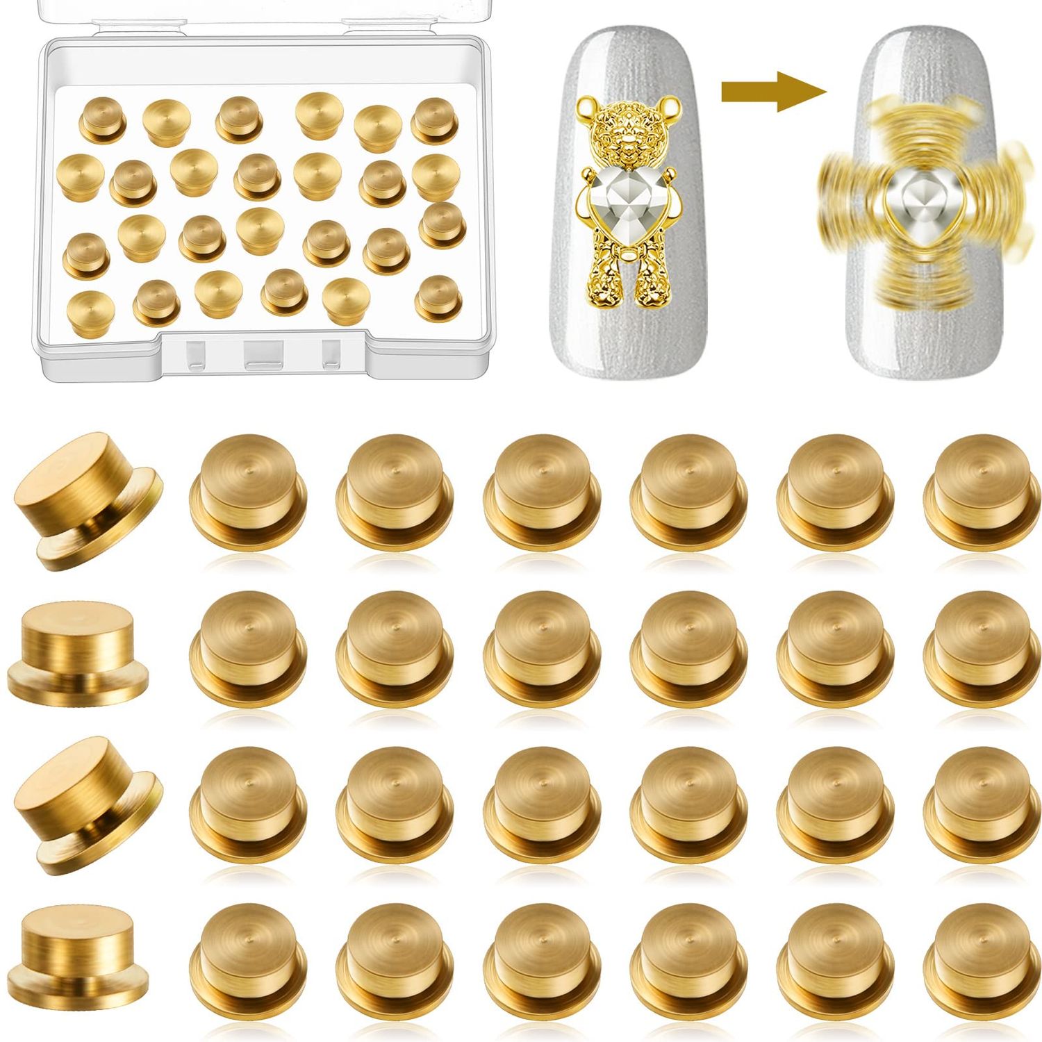 30 Pieces Spinning Nail Charms Nail Art Rotating Charm Bearing Art Tool Rings Jewelry Rotating Tools 3D for Women Girls Crafting Jewelry Accessories (Copper)
