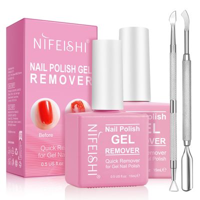 Gel Nail Polish Remover, (2PCS) Gel Polish Remover Kit, Professional Removes Soak-Off and UV Art Nail Lacquer in 3-5Mins, Dont Hurt Your Nails - 15Ml