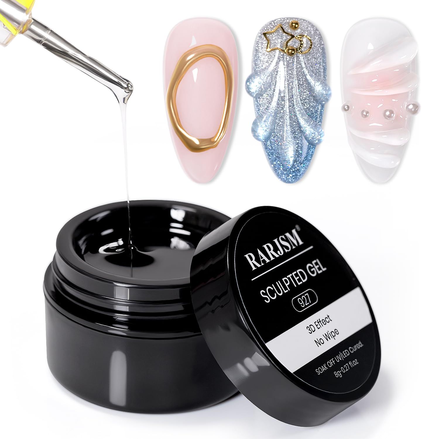 RARJSM 3D Sculpting Gel Clear Painting Gel Polish Nail Art Designs No Wipe Chrome Nail Powder Nail Charms Rhinestone Decoration Adhesive Glue Drawing Painted Sculpture Hard Gel UV LED Curing Requires