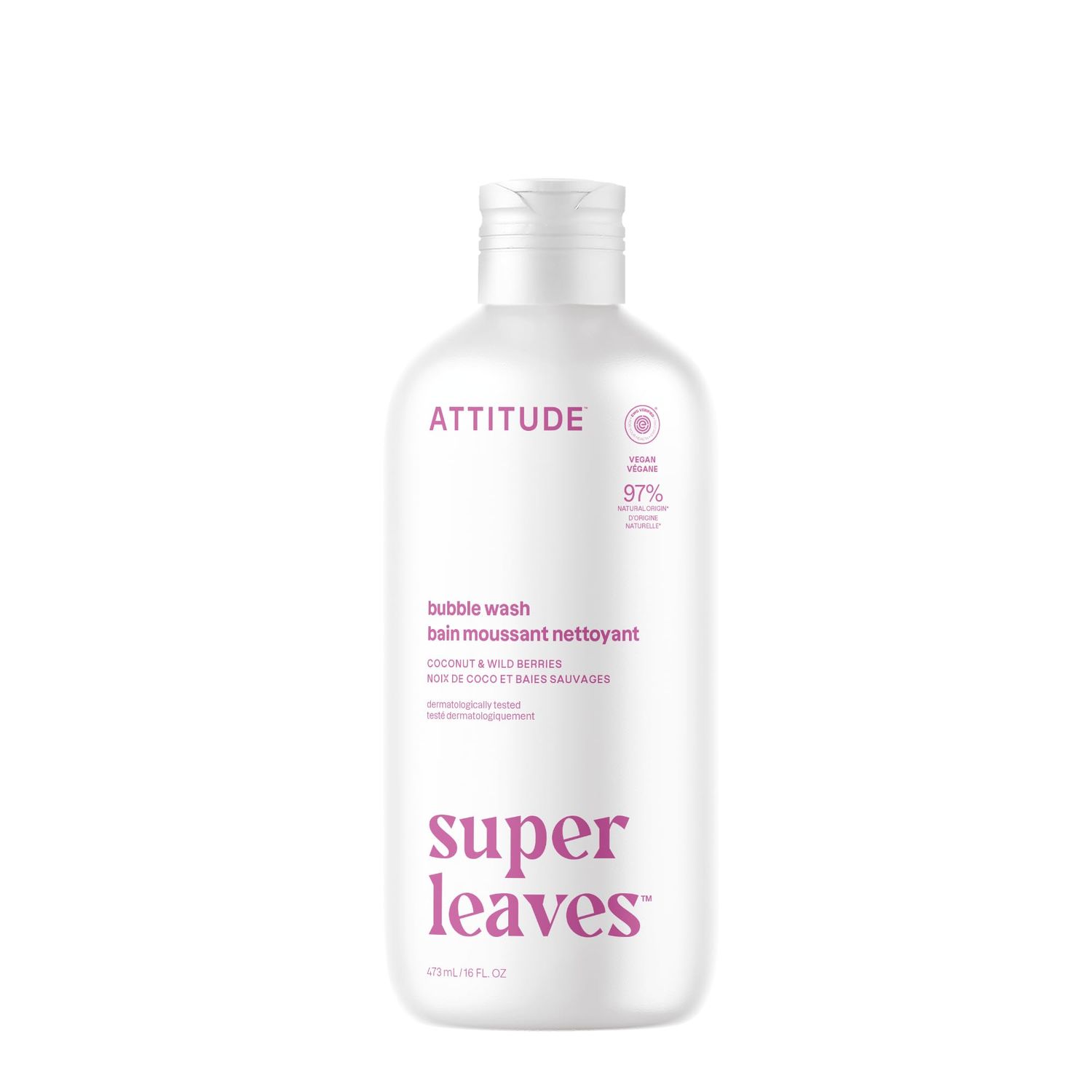 ATTITUDE Bubble Bath, EWG Verified, Plant and Mineral-Based, Dermatologically Tested, Vegan Body Care Products, Coconut &amp; Wild Berries, 16 Fl Oz