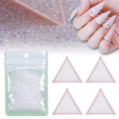 1.3mm Ultra Mini Nail Rhinestones 20000Pcs and Nail Diamonds Micro Pixie Crystals for Nails Iridescent AB Bling, Tiny Nail Gems Sugar Glitter Beads Nail Charms, 4Nail Tray(Clear AB)