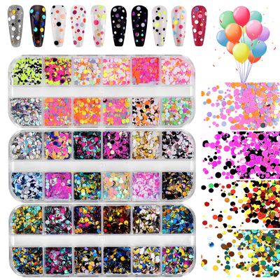 36 Color Nail Sequins, Kalolary Nail Art Flake Nail Glitter Paillette Mixed Round Thin Shining, 3D Nail Art Stickers for Valentines Day Nail Decoration DIY Makeup Resin Mold DIY
