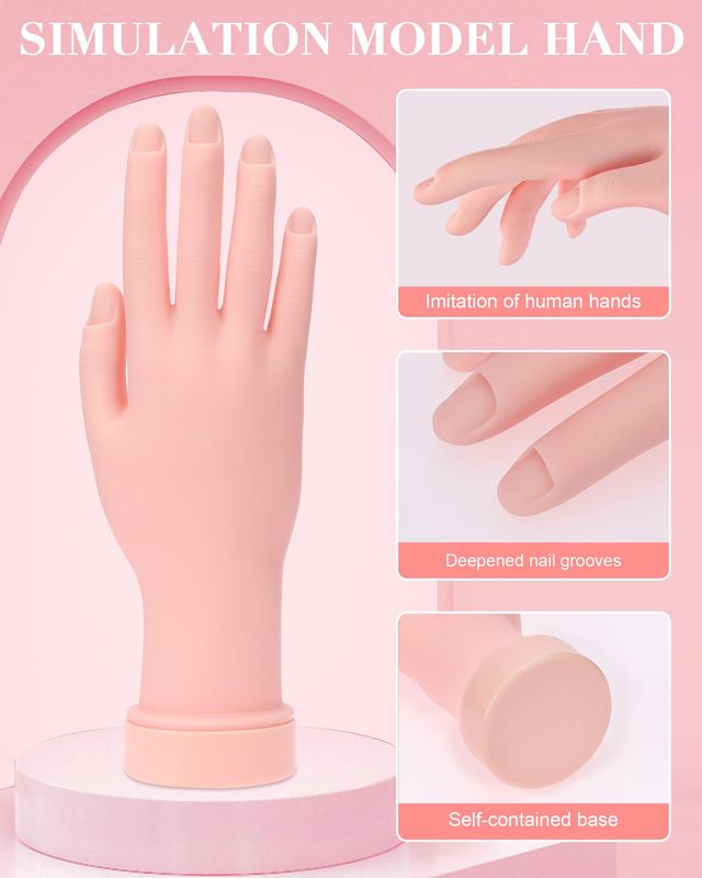 Practice Hand for Acrylic Nails Soft Touch Mannequin Hand for Nails, Flexible and Bendable Fake Hand for Nails for Nail Art Beginners,8.99 x 3.07in