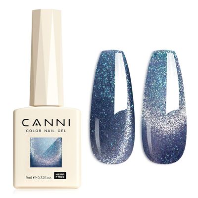 CANNI 1 Pcs Blue Cat Eye Gel Nail Polish, Blue Glitter Rainbow Holographic Cat Eye Gel Polish Shimmer Colors Soak Off Led Nail Art Gel Manicure Salon DIY