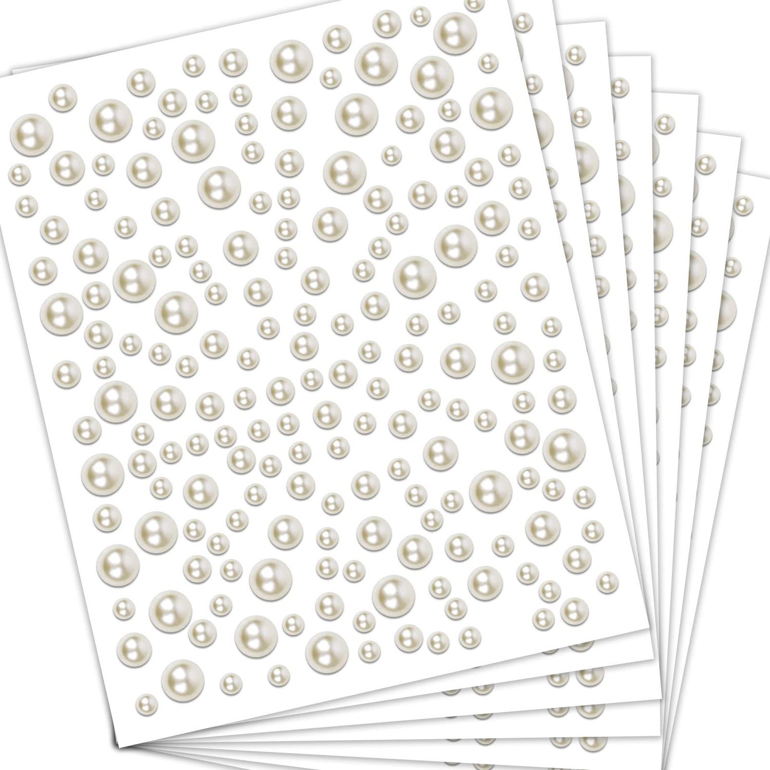 CREATRILL 1920 Pcs Flatback Pearls for Crafts, Face Hair Nail Pearls for Nail Art, Self Adhesive Gems Stickers, 3mm/4mm/5mm/6mm Mixed Size