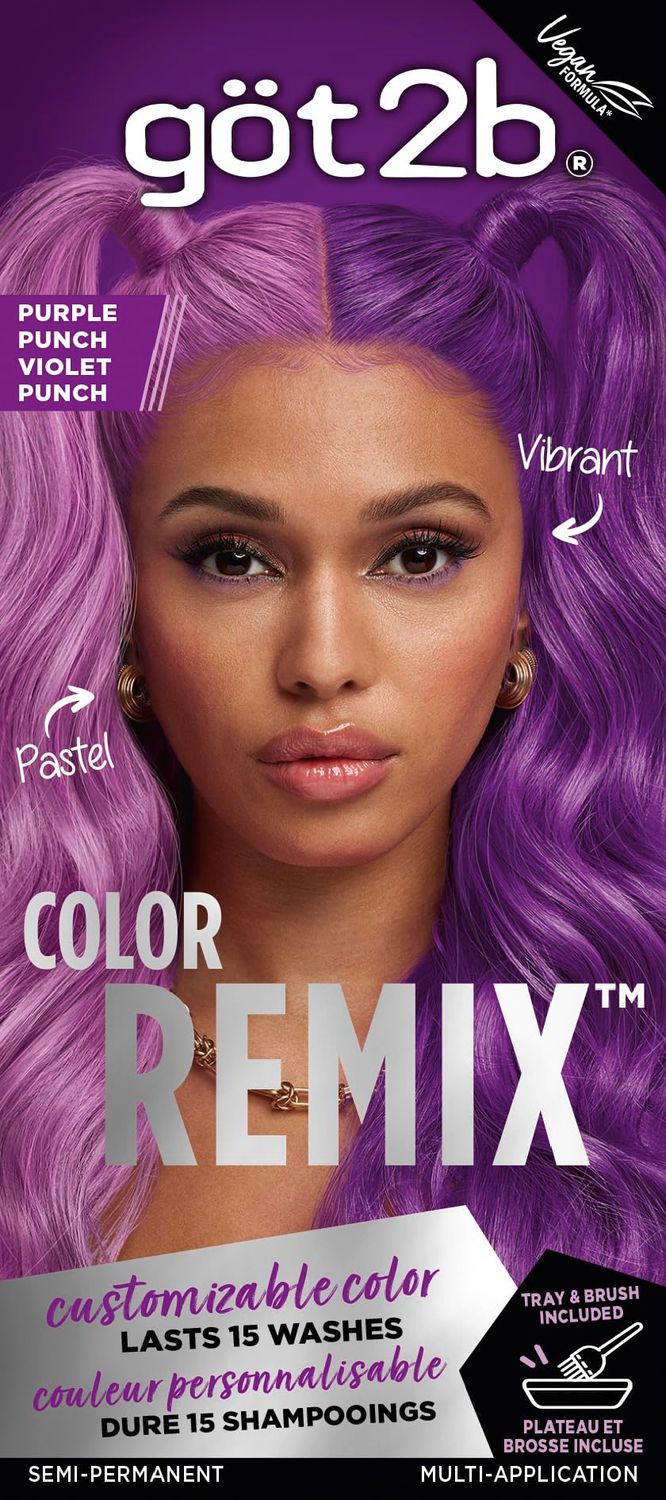 Got2b Color Remix, Customizable Semi-Permanent Hair Color, 094 Purple Punch