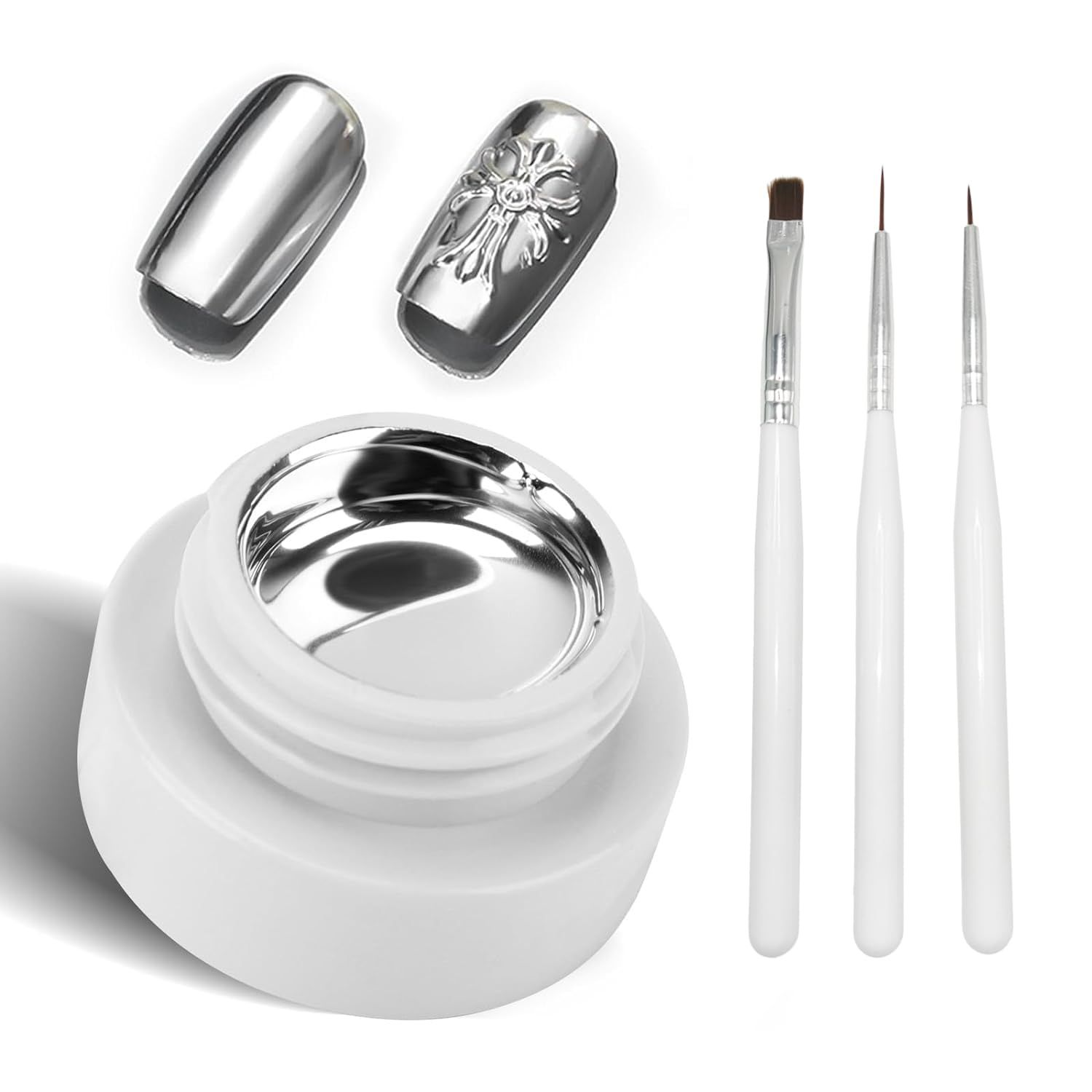 TOSOUATOP Silver Chrome Nail Polish With Brush Kit - Mirror Effect, Fast Drying, Long Lasting - Metallic Gel Polish, Super Glossy Soak off UV/LED Gel Kit