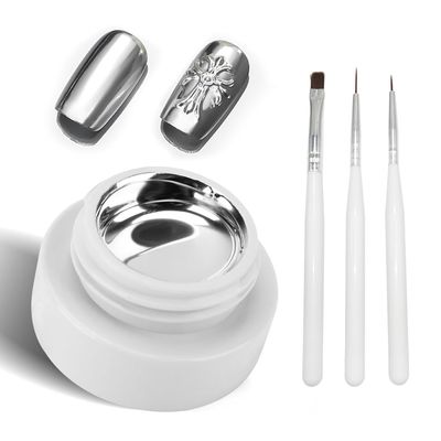 TOSOUATOP Silver Chrome Nail Polish With Brush Kit - Mirror Effect, Fast Drying, Long Lasting - Metallic Gel Polish, Super Glossy Soak off UV/LED Gel Kit
