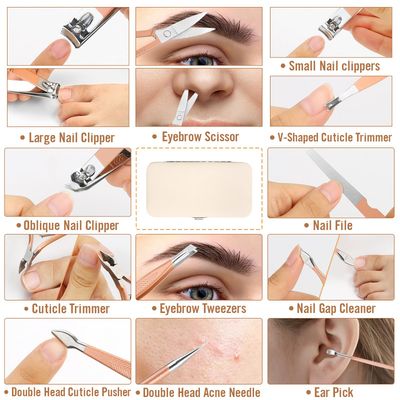 Professional Manicure Pedicure Set 12in1 Nail Care Kit with Stainless Steel Nail Clippers Cuticle Trimmer Grooming Manicure Pedicure Tools for Women Ultra Sharp Sturdy Personal Care Tools Travel Case