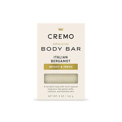 Cremo Exfoliating Body Bar for Men, Italian Bergamot Scent, Multi-Layered Fragrance That Buffs, Cleanses and Hydrates Skin, 5oz