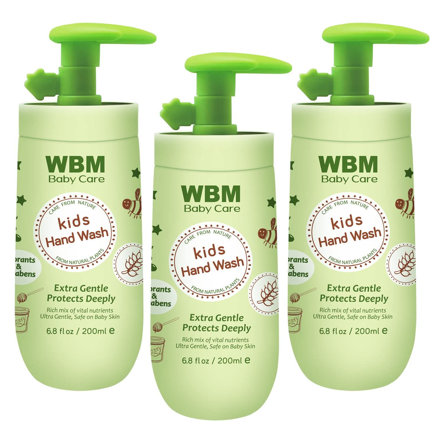 WBM Care Baby Natural Liquid Hand Soap 6.8 oz (Pack of 3) | Gentle Hand Wash with Honey, Wheatgerm &amp; Organic Olive Oil | Moisturizing, Non-Toxic, Safe for Sensitive Skin