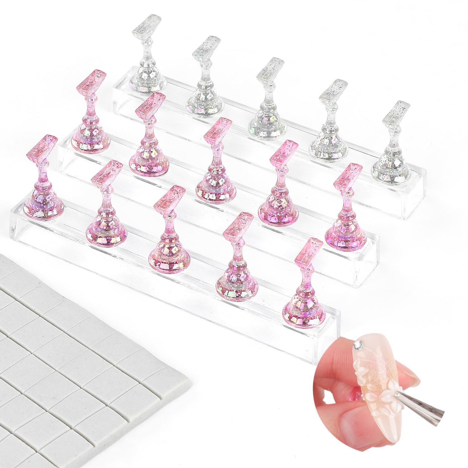 SAVILAND 3 Set Essentials Nail Holder for Painting Nails:Nail Stand for Press Ons Powerful Magnetic Nail Stand Fake Nail Stand for Nail Holder Nail Display Press on 40 Pcs Reusable Adhesive Putty Home