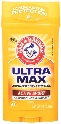 Arm &amp; Hammer Ultra Max Invisible Solid Wide Stick Antiperspirant Deodorant, Active Sport, 2.6 Ounce