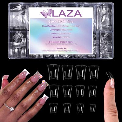 Laza 600pcs Short Duck Nail Tips 12 Sizes Box-packed Clear Duck Nails Half Cover Wide Nail Tips French False Nail Tips for Acrylic Nails Extension Tips - 22MM