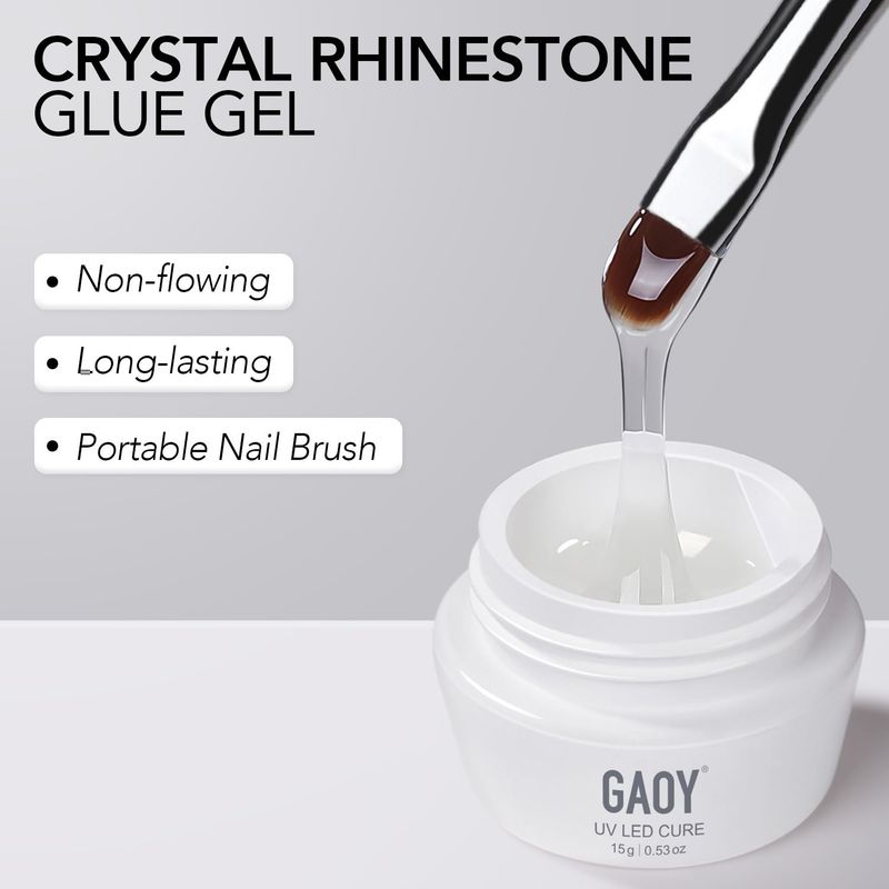 GAOY Rhinestone Glue for Nails, 15ml UV Gem Glue with Nail Art Brushes, for Charms Diamonds Jewels and Decorations