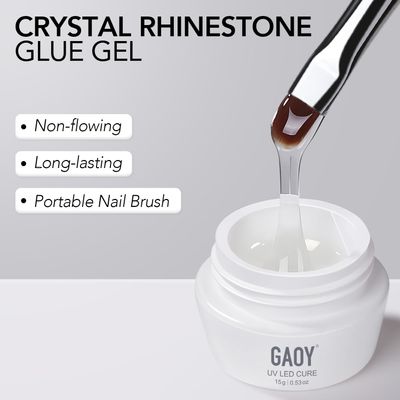 GAOY Rhinestone Glue for Nails, 15ml UV Gem Glue with Nail Art Brushes, for Charms Diamonds Jewels and Decorations