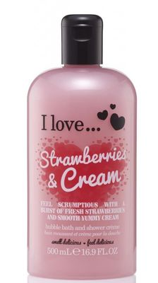 I LOVE Strawberries and Cream Bath and Shower Cream - Hydrating Body Wash and Bubble Bath - with Natural Fruit Extracts and Provitamin B5-16.9 oz
