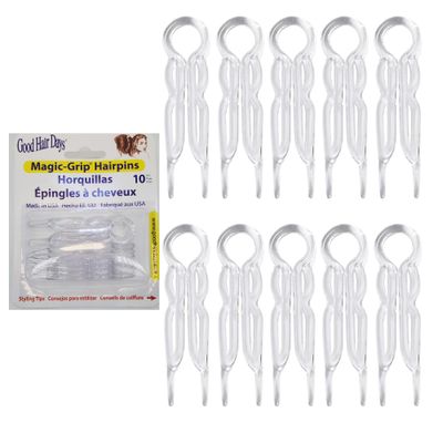 Good Hair Days Hair Pins - Plastic, U-shaped Magic Grip Hairpins, Strong Durable Pins For Fine, Thick &amp; Long Hair, Hair Styling Accessories, Set of 10 (Crystal)