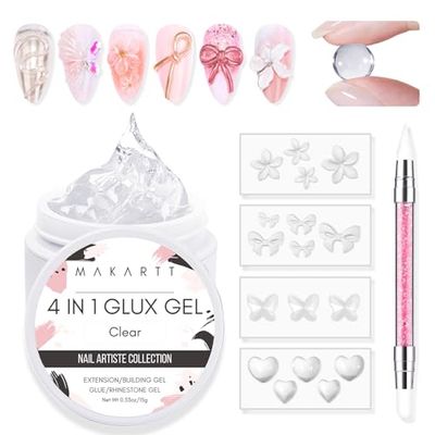 Makartt Solid Gel Builder Mini Kit for 3D Scupting DIY - 15ML 4 in 1 Nail Extension Gel,4 pcs Silicone Molds,1 Sculpting Brush,UV Glue for Acrylic Nails Rhinestones Gel Molding Manicure Hard Gel Kit