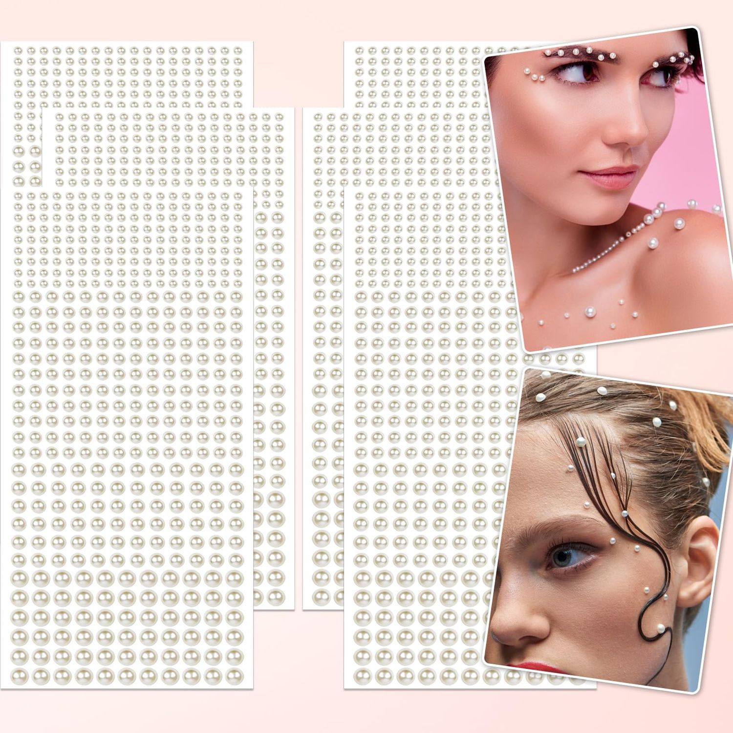 6 Sheets Pearl Stickers Earrings,2724 Pcs Self Adhesive Pearl Sticker,Pearl Stickers for Crafts,Hair Gems,Rhinestone Stickers,DIY,Face Make up,Nail Cell,PhoneDecor,3mm/4mm/5mm/6mm (White)