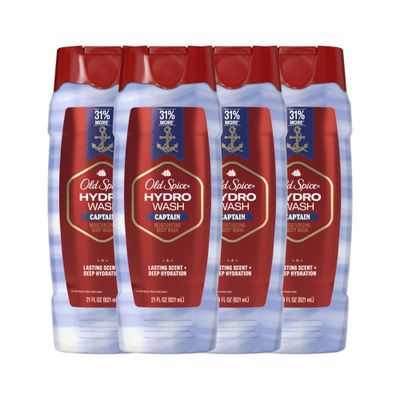 Old Spice Moisturizing Body Wash for Men, Hydro Wash, 2-in-1 Long Lasting Scent &amp; Deep Hydration, 24/7 Shower Fresh, Captain Scent, 21 oz (Pack of 4)