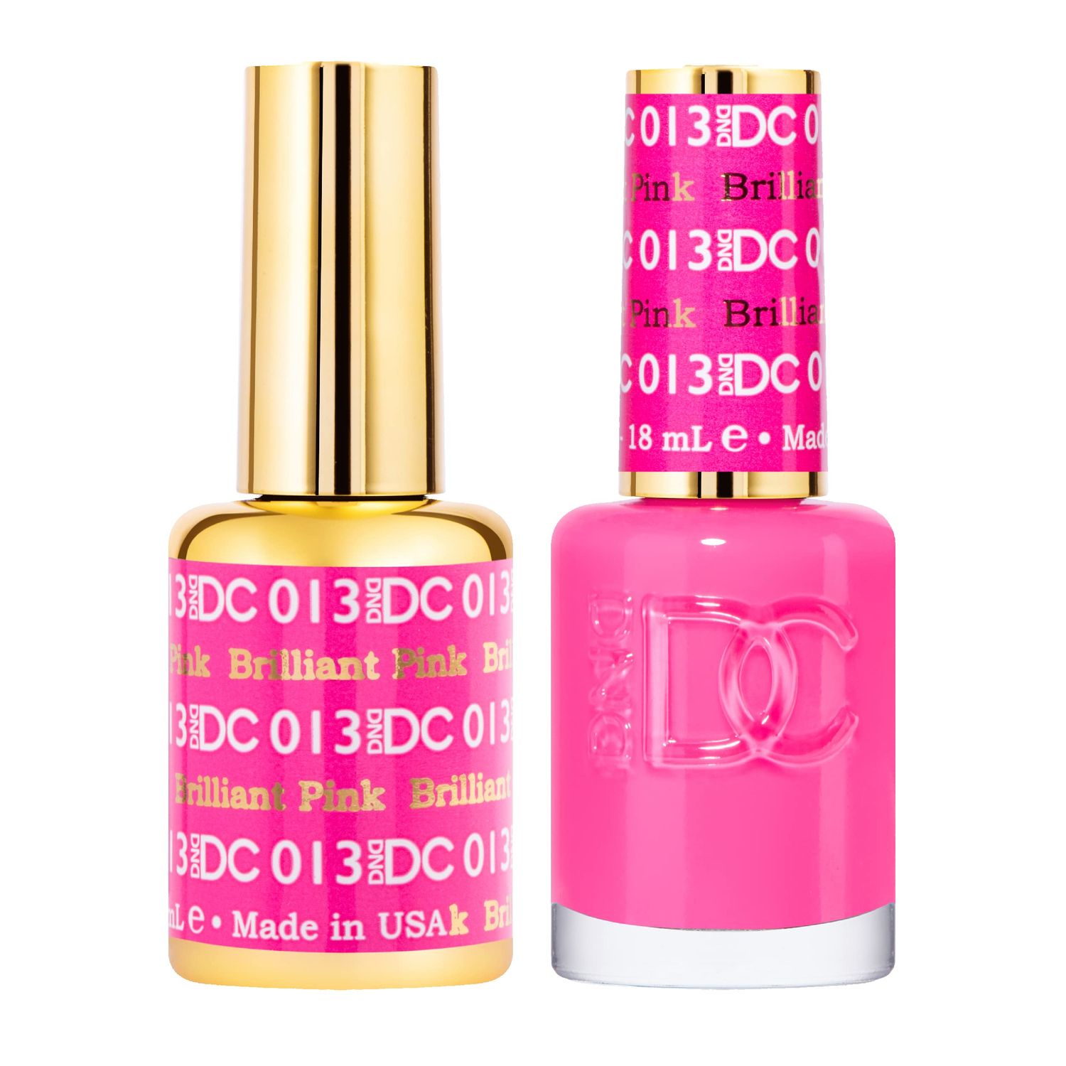 DND DC Gel Polish Set, Pink Collection, UV/LED Gel Polish and Air Dry Nail Lacquer, Matching Chip-Free Polish Duo, 013 Brilliant Pink, 0.5 Fl Oz