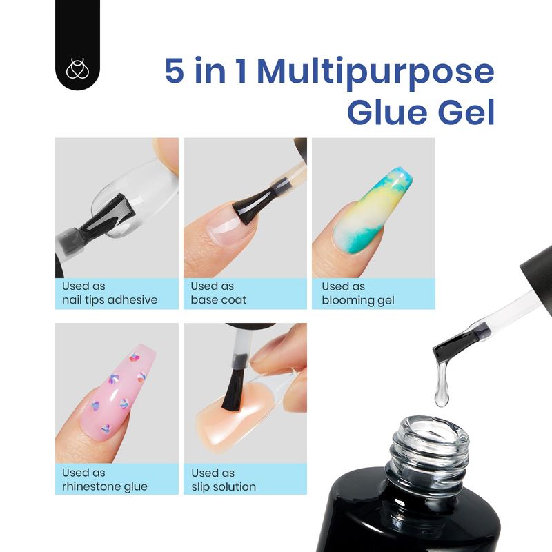 Beetles Gel Nail Kit Short Almond, 240Pcs Easy Nail Extension Set Shaped Clear Tips with 5 in 1 Nail Glue Base &amp; Top Coat and Mini UV Lamp, Nail Tips Art Acrylic Nail Kit Gifts for Women