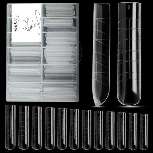 Vnjaoi 120 Pcs Poly Extension Gel Dual Nail Forms - Long U-Shaped Thickened Coffin Nail Molds for Gel Manicure &amp; Salon DIY at Home