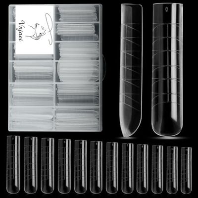 Vnjaoi 120 Pcs Poly Extension Gel Dual Nail Forms - Long U-Shaped Thickened Coffin Nail Molds for Gel Manicure &amp; Salon DIY at Home