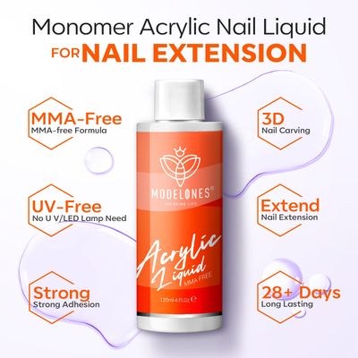 modelones 4 oz Monomer Acrylic Nail Liquid - Professional Monomer 120ml for Acrylic Powder Nail Extension 3D Carving, MMA Free Low Odor Non-Yellowing DIY Home Salon