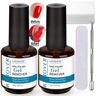 LOUINSTIC Gel Nail Polish Remover 2 Pack: Gel Polish Remover 3-5 Minutes Easy &amp; Quick, Gel Remover for Nails Remove Gel Polish, 0.5 oz