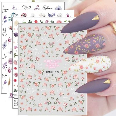 JMEOWIO 10 Sheets Spring Flower Nail Art Stickers Decals Self-Adhesive Pegatinas Uas Colorful Summer Floral Nail Supplies Nail Art Design Decoration Accessories