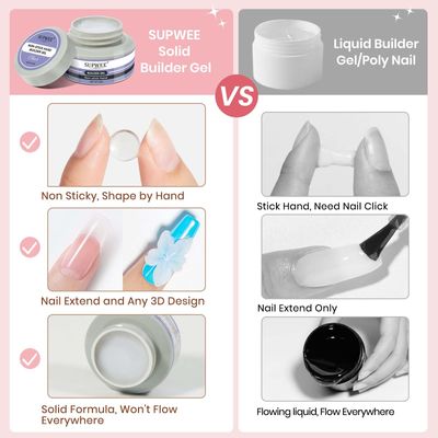 SUPWEE Solid Builder Gel for Nails, Clear White Pink Hard Gel for 3D Nail Art Sculpting with UV Lamp &amp; Chrome Powder for Home DIY Salon, 18g (0.63oz)