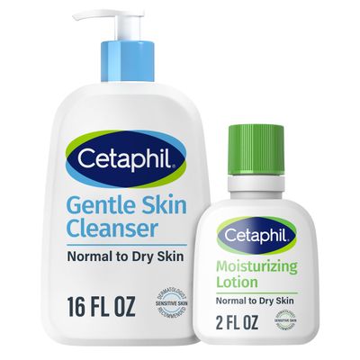 Cetaphil Face Wash, Hydrating Gentle Skin Cleanser for Dry to Normal Sensitive Skin, 16 oz Travel Size Moisturizing Lotion 2 oz