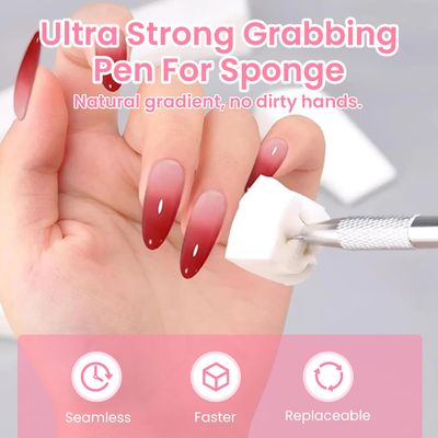 ESUOHYM 150 PCS Nail Sponges For Ombre Nail Art Supplies Brushes Design Tools Nail Tech Must Haves Accessories With 1 PCS Grab Pen for Salon