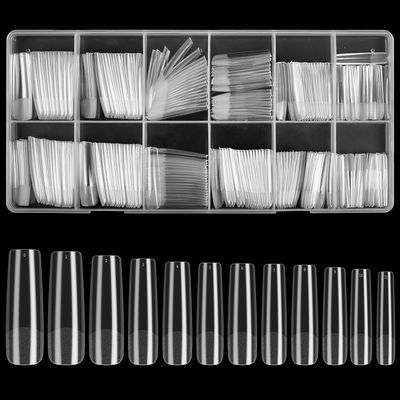 KOXXIAMOQ 240 Pcs Square Extra Long Clear Nail Tips for Acrylic Nails, No C Curve Tapered Square Full Cover Press on Nail Tips Traceless for Extension Tips DIY (Clear)