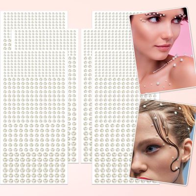 6 Sheets Pearl Stickers Earrings,2724 Pcs Self Adhesive Pearl Sticker,Pearl Stickers for Crafts,Hair Gems,Rhinestone Stickers,DIY,Face Make up,Nail Cell,PhoneDecor,3mm/4mm/5mm/6mm (White)