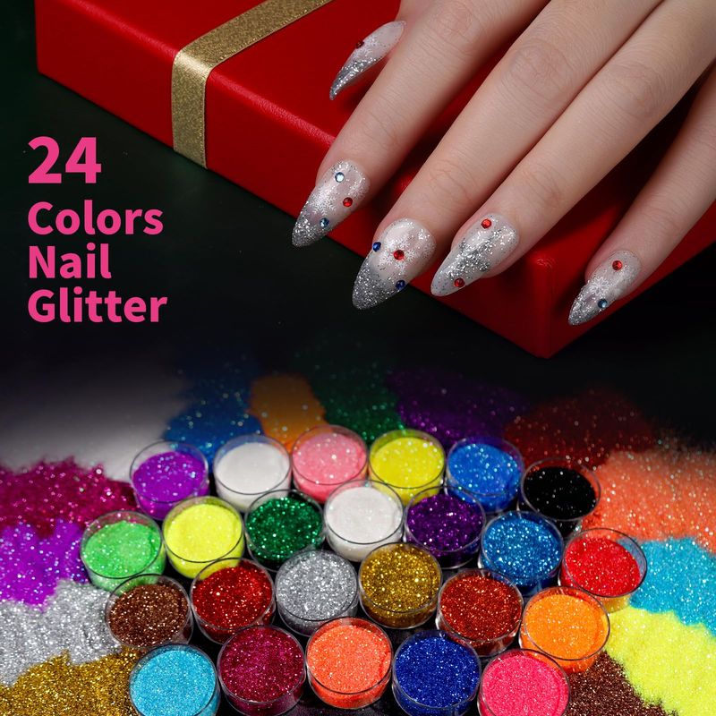 FANDAMEI Nail Art Kit - Nail Tools With Acrylic Tips, Brushes, Chrome Powder, Gems, Glitter, Stickers - DIY At Home