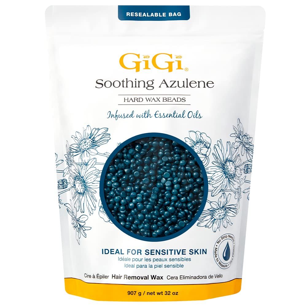 GiGi Soothing Azulene Hard Wax Beads, Gentle Formula for Sensitive Skin, No Strips Needed for Full Body &amp; Face Waxing, 32 oz, 1-pack