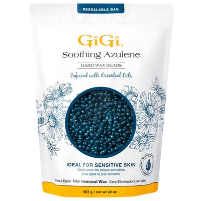 GiGi Soothing Azulene Hard Wax Beads, Gentle Formula for Sensitive Skin, No Strips Needed for Full Body &amp; Face Waxing, 32 oz, 1-pack
