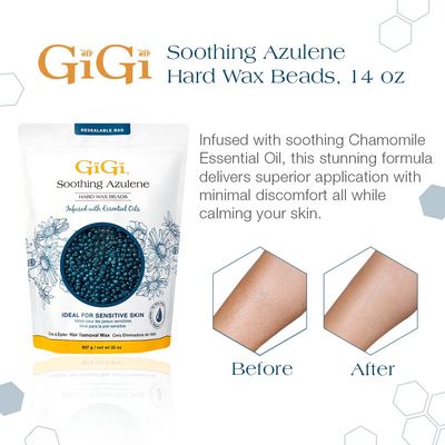 GiGi Soothing Azulene Hard Wax Beads, Gentle Formula for Sensitive Skin, No Strips Needed for Full Body &amp; Face Waxing, 32 oz, 1-pack