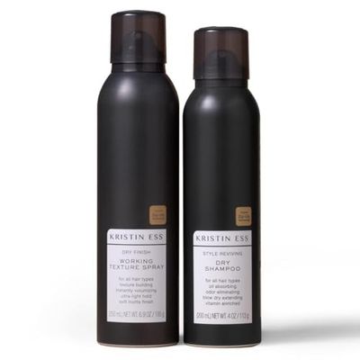 Kristin Ess Hair Dry Styling Set - Vitamin C Dry Shampoo Powder Spray Light Hold Texturizing Spray - Volumizing Oil Absorbing Shine Enhancing for Dark, Brunette Blonde Hair - Sulfate Free