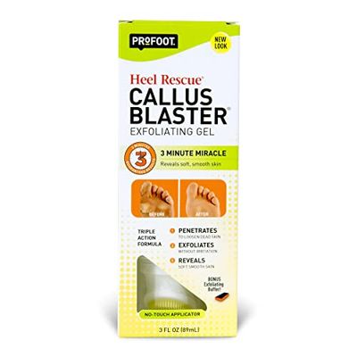 PROFOOT Heel Rescue Callus Blaster Exfoliating Gel, Concentrated Acid Free Exfoliator for Softer, Smoother Feet, No-Touch Brush Applicator &amp; Foot Buffer, 3 Ounce
