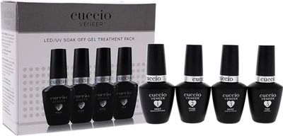Cuccio Veneer Treatment Pack - Complete LED/UV Gel Polish System, Includes Prep, Fuse, Base, and Top Coat, 13 mL Each