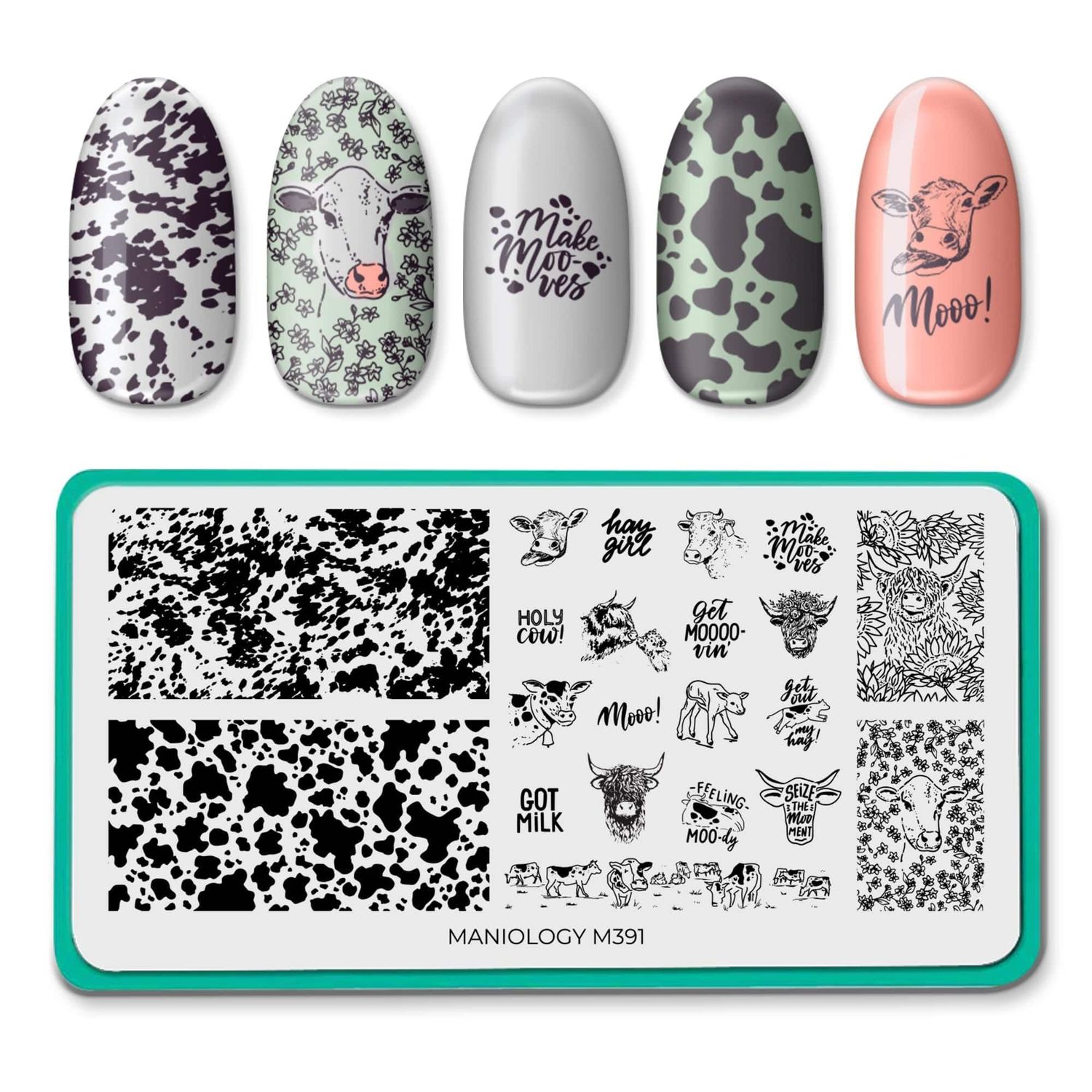 Maniology Moo-velous Nail Stamping Plate, Cow Spots Nail Art Designs, Cow-Theme Animal Manicure