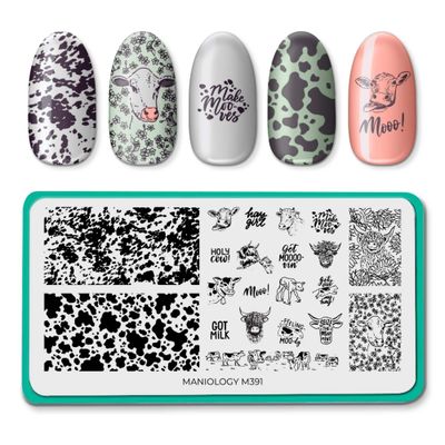 Maniology Moo-velous Nail Stamping Plate, Cow Spots Nail Art Designs, Cow-Theme Animal Manicure